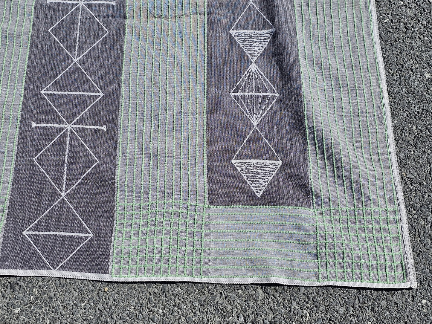 Vtg Unique Large Blanket 106 Inch X 91 Inches Hand Stitched? Tribal? 