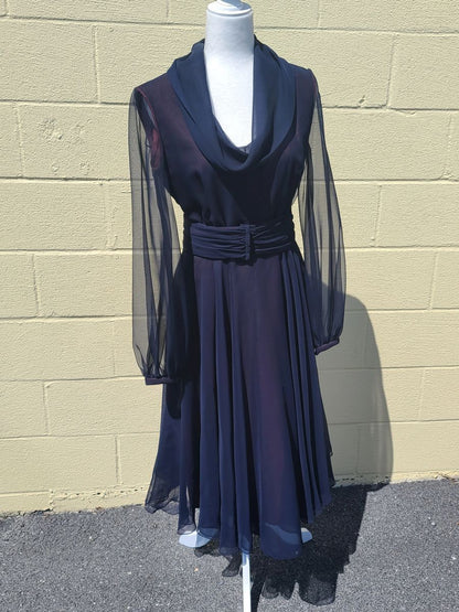 Vintage 60's Custom Made Midnight Blue Cocktail Summer Prom Dress