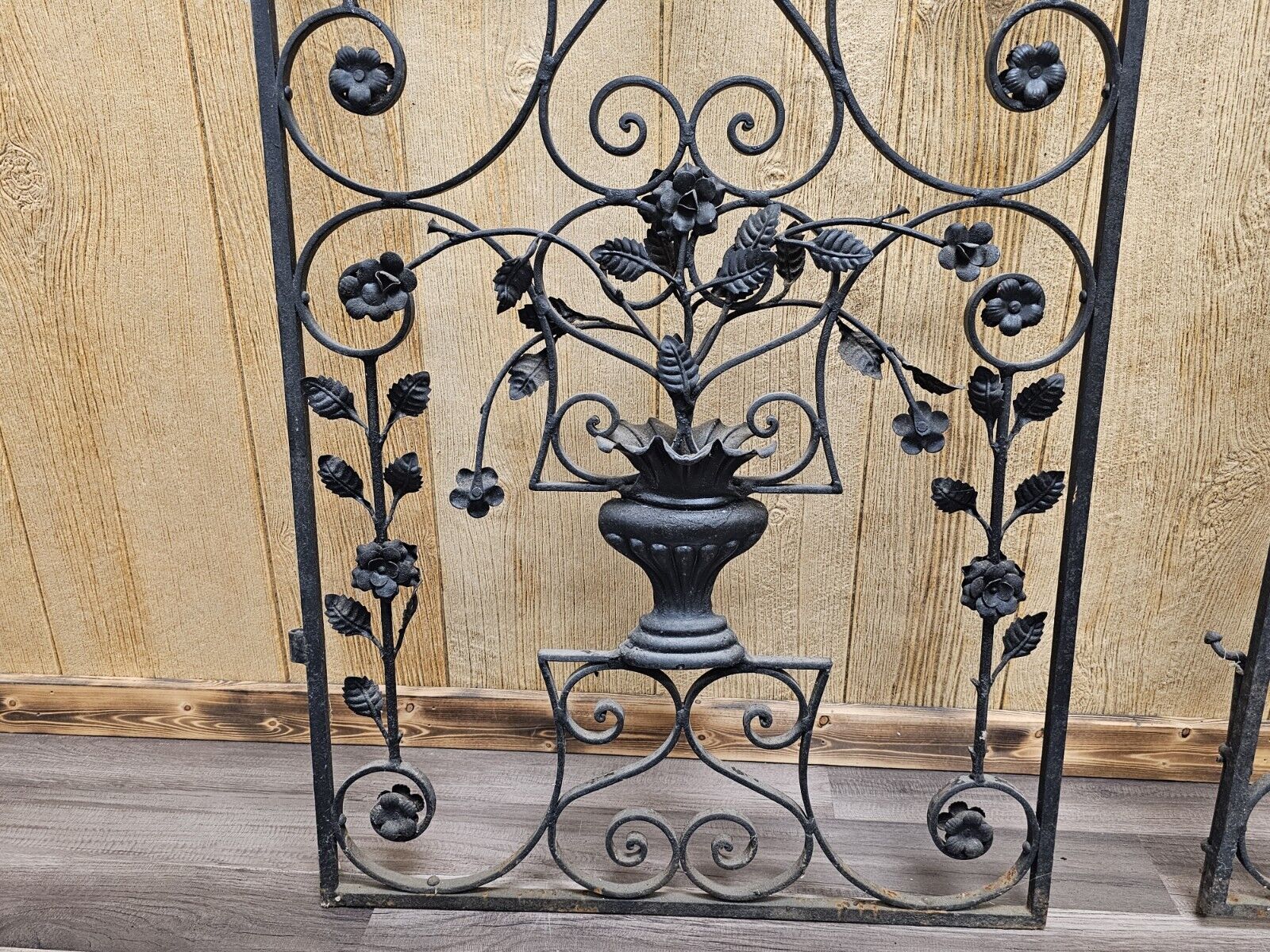 Antique Wrought Iron Gate With Ornate Floral 3D Design 