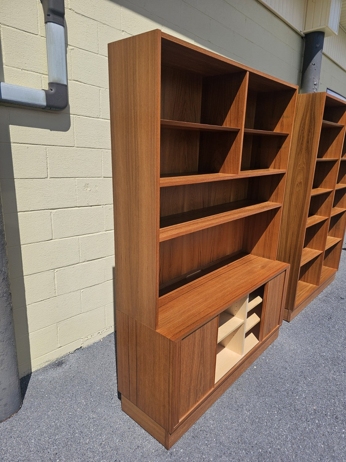 MCM Danish Teak Bookcases Shelving Modular By Poul Hundevad Tambour Doors