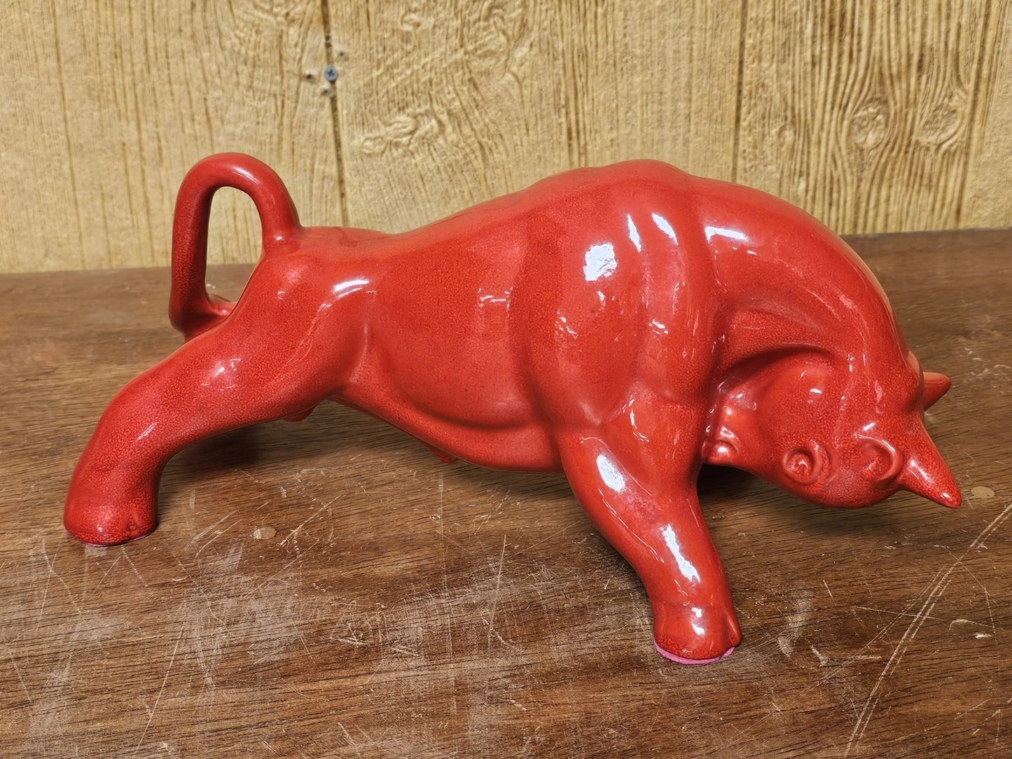 Vtg MCM Royal Haeger Red Glazed Charging Bull Sculpture Ceramic Pottery 14.5 In