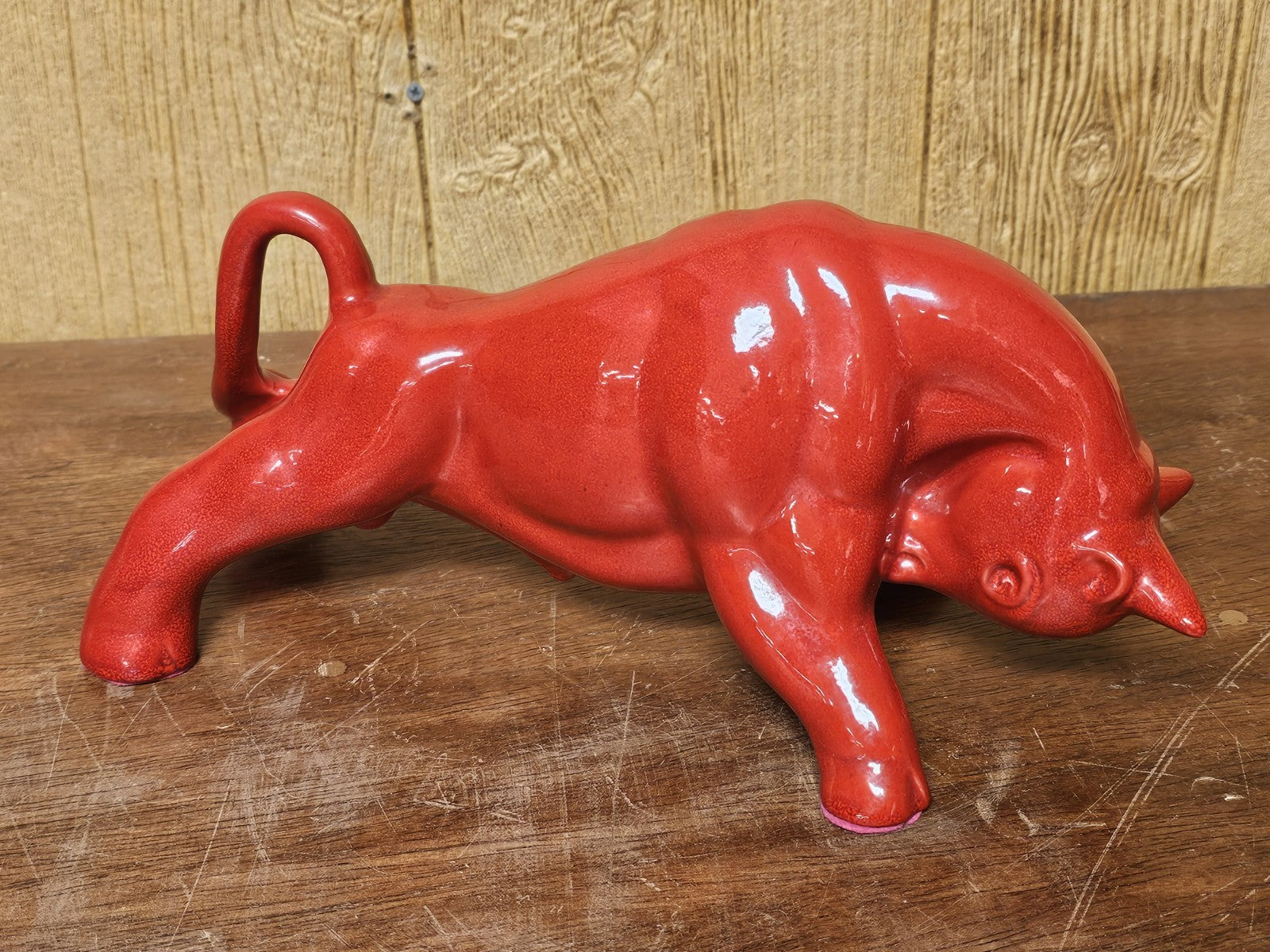Vtg MCM Royal Haeger Red Glazed Charging Bull Sculpture Ceramic Pottery 14.5 In