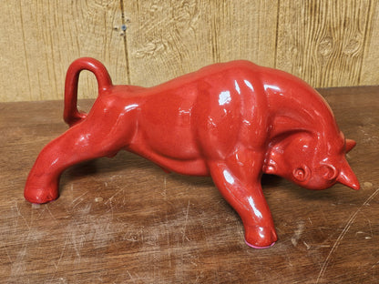 Vtg MCM Royal Haeger Red Glazed Charging Bull Sculpture Ceramic Pottery 14.5 In