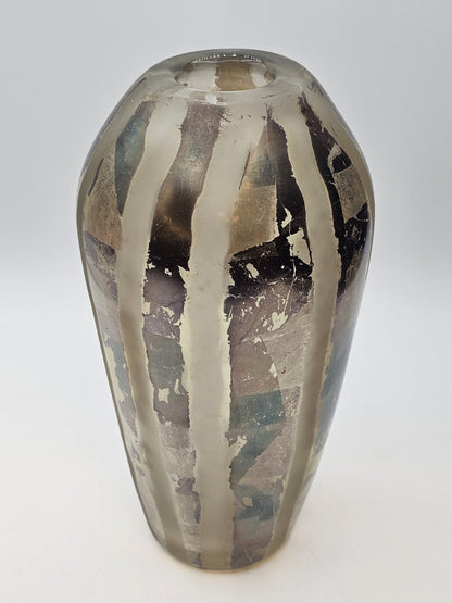 Adam Aaronson? Art Studio Smokey Glass Vase Signed 10 In Tall Silver Metallics