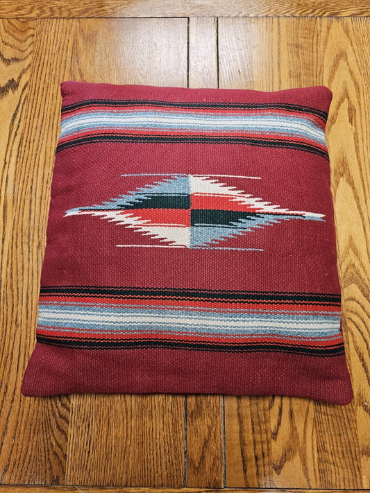 Vintage Native American Hand Stitched Throw Pillow Red Southwest Style 19" X 17"