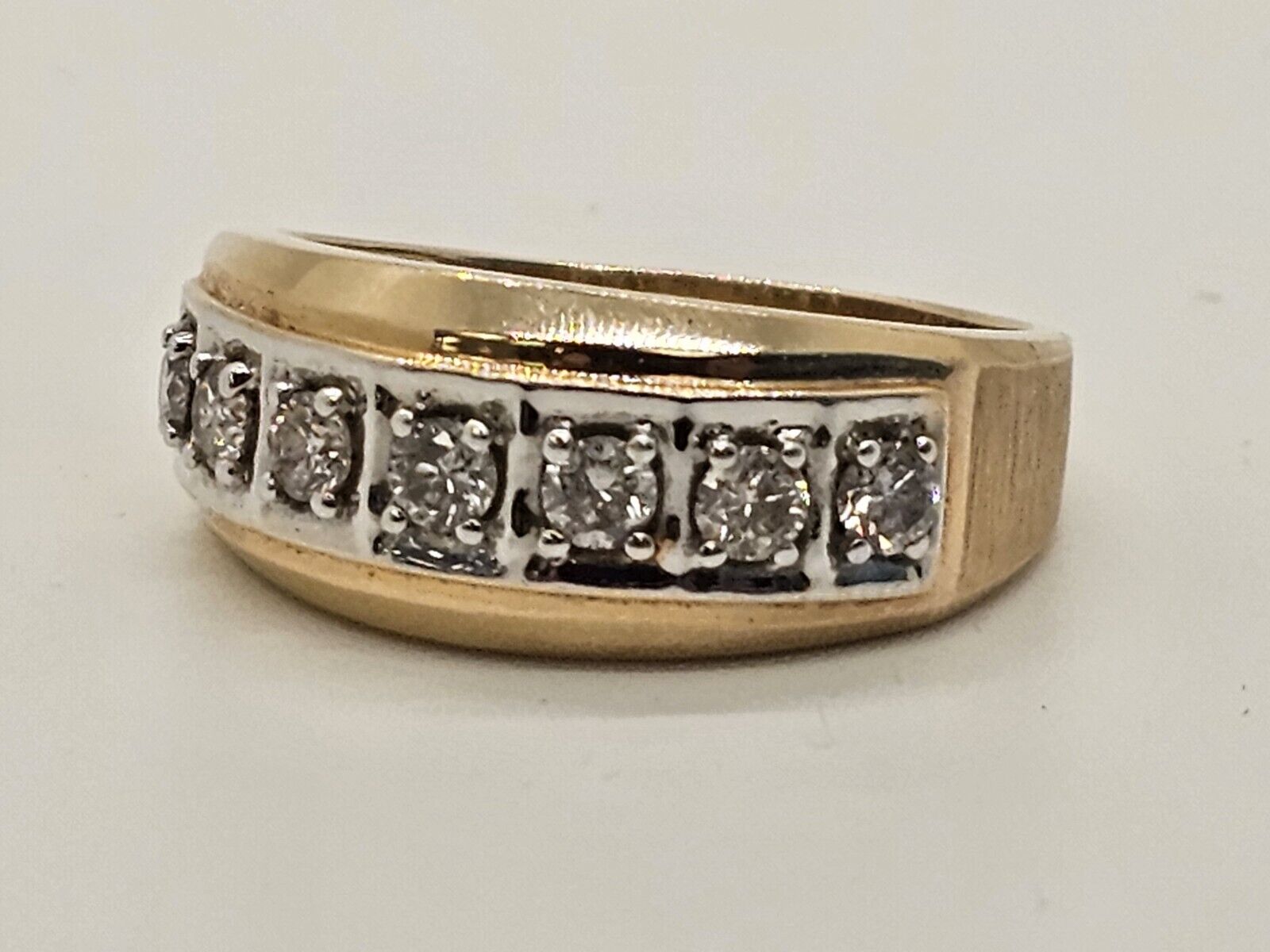 14k Yellow Gold Men's Ring W 7 Clear Stones Size 13 Appx 6.6 Grams Great Quality