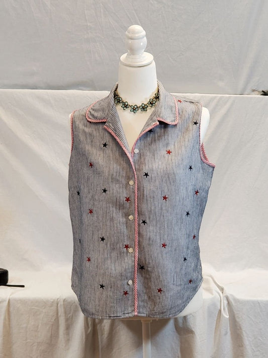 Vintage Summer Sleeveless Shirt Blouse Vest with Stars
