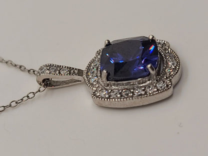 Sterling 925 Pendant w Blue Stone Encompassed by Clear Stones