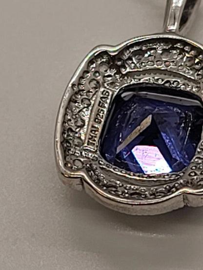 Sterling 925 Pendant w Blue Stone Encompassed by Clear Stones