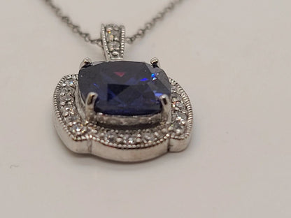 Sterling 925 Pendant w Blue Stone Encompassed by Clear Stones
