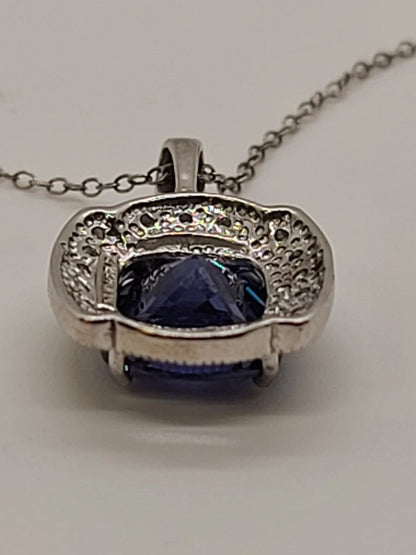 Sterling 925 Pendant w Blue Stone Encompassed by Clear Stones