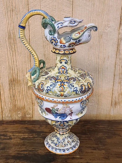 Antique 19th Century Italian Majolica Pitcher Ewer Pouring Vessel
