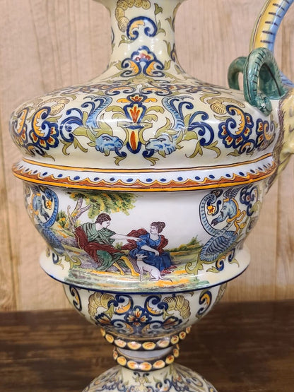 Antique 19th Century Italian Majolica Pitcher Ewer Pouring Vessel