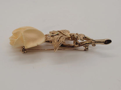 Vintage Boucher Gold Tone Rose Floral Brooch Carved & Signed
