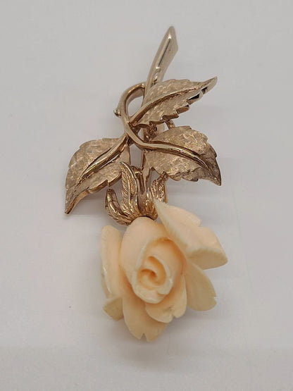 Vintage Boucher Gold Tone Rose Floral Brooch Carved & Signed