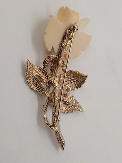 Vintage Boucher Gold Tone Rose Floral Brooch Carved & Signed