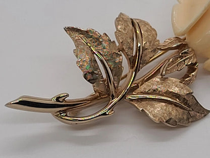 Vintage Boucher Gold Tone Rose Floral Brooch Carved & Signed