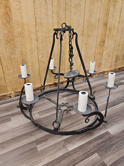 Local Pick Up Hand Forged Wrought Iron Rustic Primitive Country Cottage Chandelier