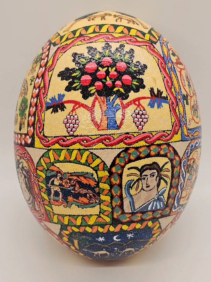 Hand Painted Mosaic Hand Decorated Ostrich Egg Signed High Quality