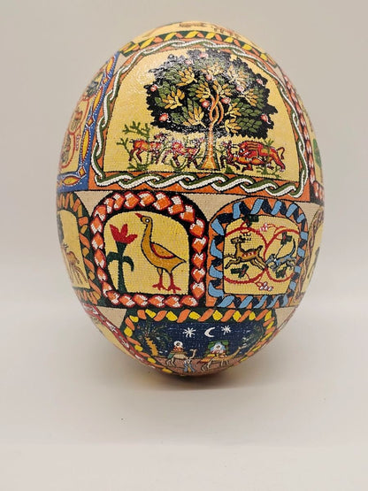 Hand Painted Mosaic Hand Decorated Ostrich Egg Signed High Quality