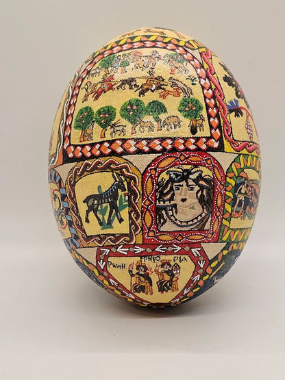 Hand Painted Mosaic Hand Decorated Ostrich Egg Signed High Quality