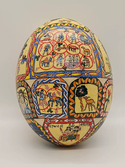 Hand Painted Mosaic Hand Decorated Ostrich Egg Signed High Quality