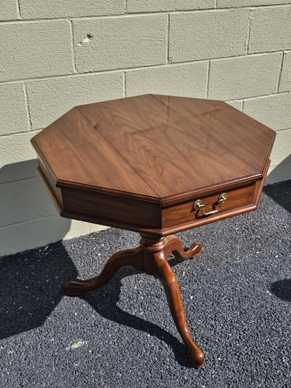 Henkel Harris Jefferson Black Cherry Octagon Flip Top Pedestal Center Side Table
