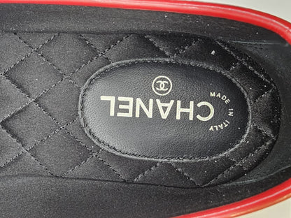 Chanel Loafers Size 37 Crinkled Patent Calfskin Red Used Good Condition 